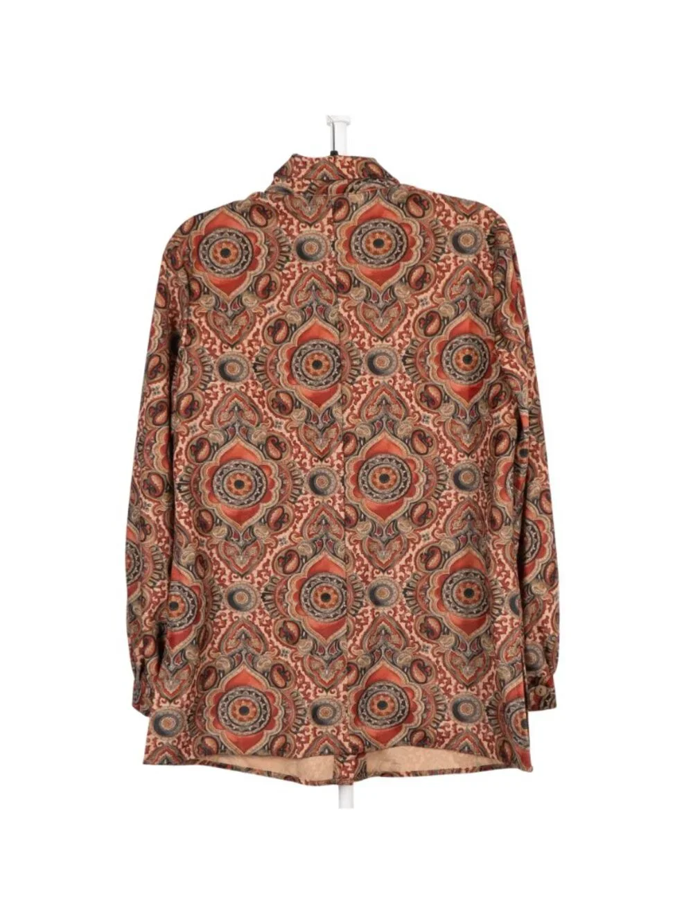 Paisley Retro Dress Shirt L Womens Napped Button Up Red Beige 90 Camp USA - Picture 5 of 6